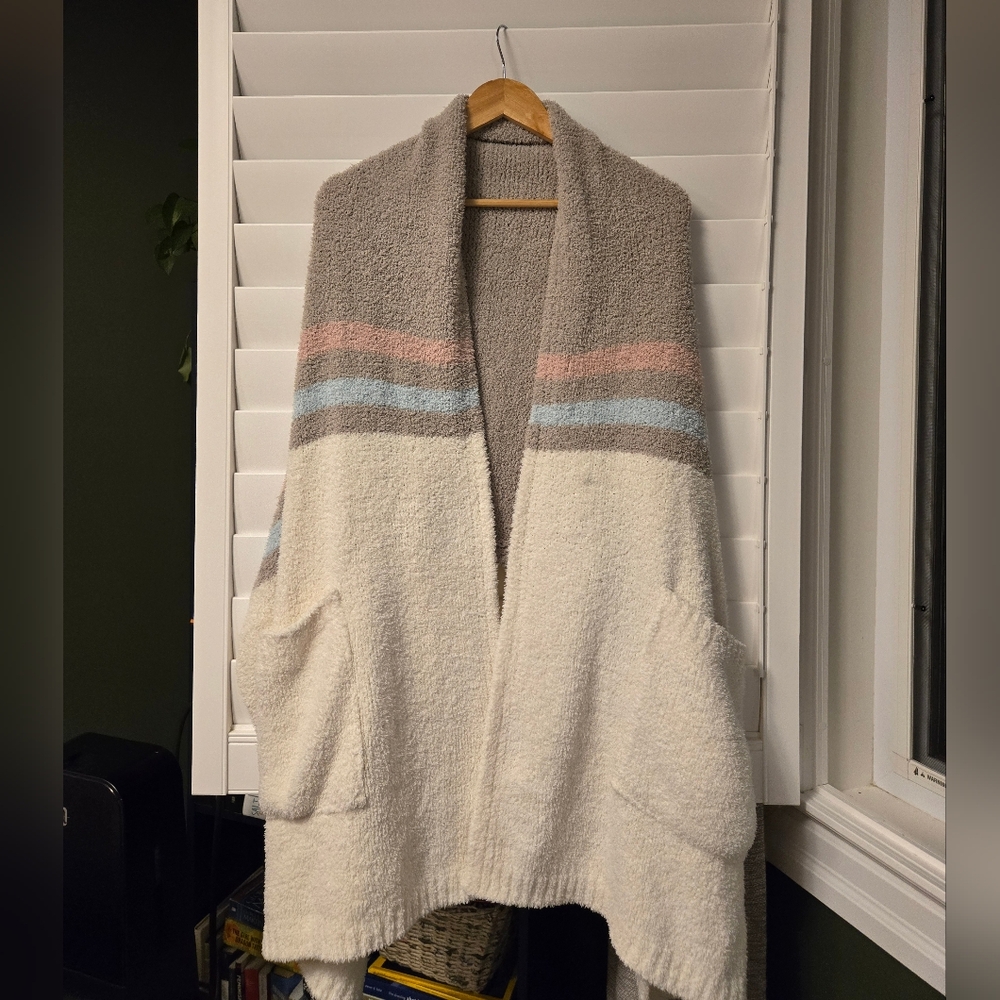 Cream and Gray Striped Women's Shawl